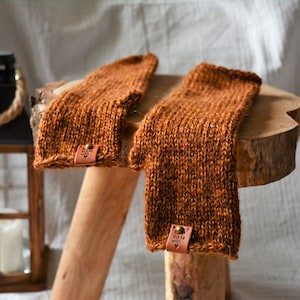 Hand Knitted Fingerless Mittens, Orange Brown Wool Gloves, Long Fingerless, Arm Warmers, Winter Gloves, Boho Style Gloves, OUTLANDER Gloves