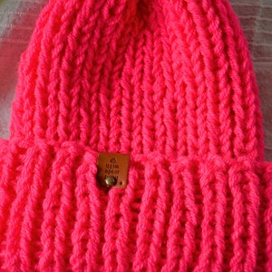 Chunky Hat, Hand Knit Beanie Hat, Acrylic Unisex Winter Hat, Knitted Chunky Hat, Helsinki Hat, Neon Pink Chunky Hat image 6