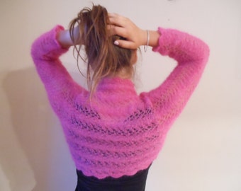 Knitted  Shrug Bolero Wedding Summer Shrug Lace Pink Mohair Silk