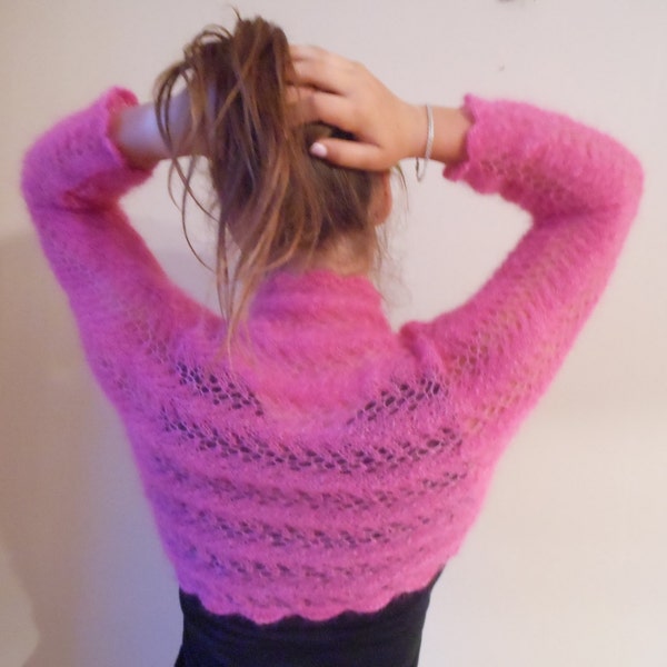 Knitted  Shrug Bolero Wedding Summer Shrug Lace Pink Mohair Silk