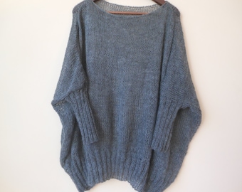 Oversized Plus Size Hand Knit Sweater Tunic Loose Knit Women's Sweater