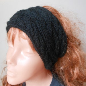 Cable Hand Knit Headband, Ear Warmer, Head Warmer Black, Boho Headband, Headband for Women, Girls Headband, Knitted Headband, Band Turban image 4