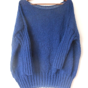 Oversized Plus Size Hand Knit Sweater Tunic Loose Knit Women&#39;s Sweater Navy Blue