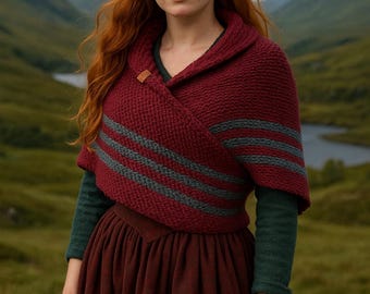 Handmade Claire Outlander Style Shawl, Wool Acrylic Blend, Cozy Knit Wrap, Scottish Inspired