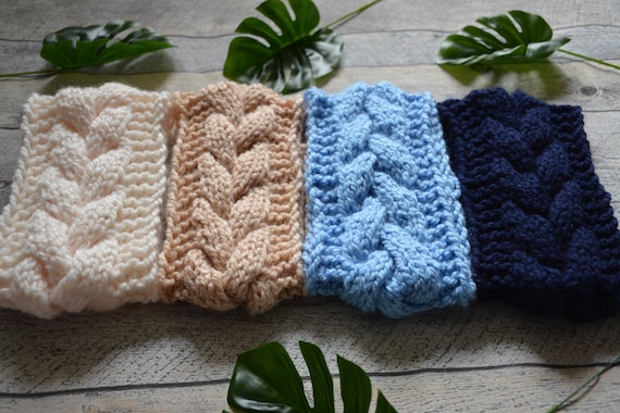 Knit Cable Headband Ear Warmer Head Warmer Cream, Baby Blue  display picture 3