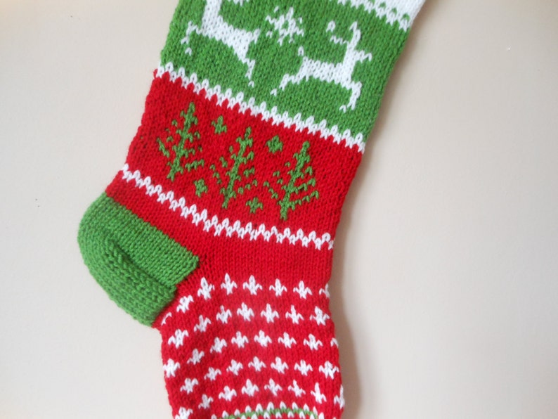 Personalized Christmas Stocking Hand Knitted With Reindeer Christmas Gift Christmas Decoration image 4