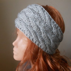 Cable Hand Knit Headband Ear Warmer Head Warmer Beige/Gray Choose Color image 4