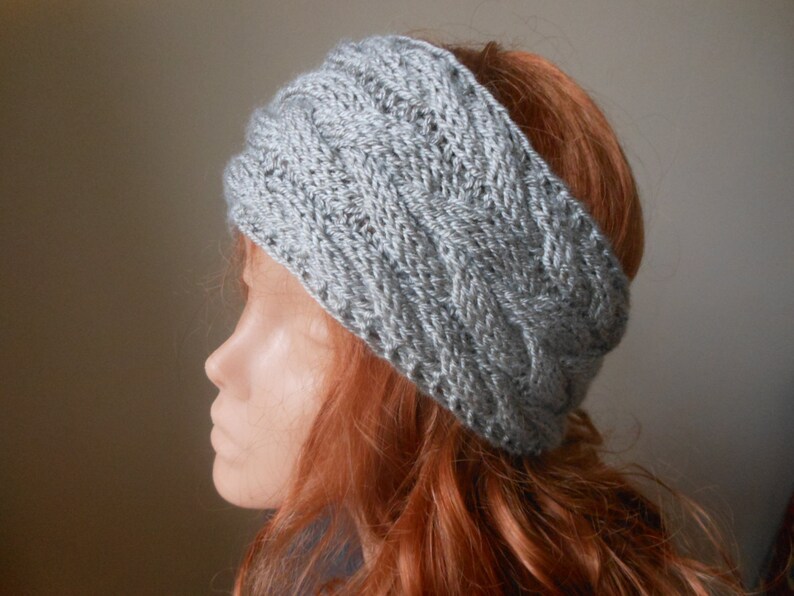 Cable Hand Knit Headband Ear Warmer Head Warmer Beige/Gray Choose Color image 4