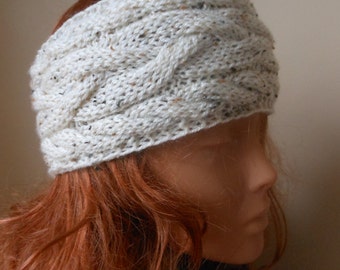 Cable Hand Knit Headband  Ear Warmer Head Warmer Oatmeal Cream Choose Color