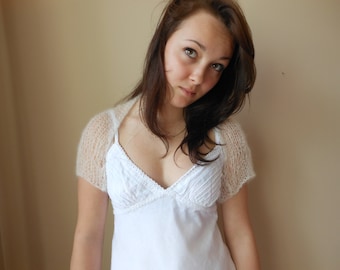 Knitted  Shrug Bolero Summer Shrug Lace Off White Kid Mohair Silk