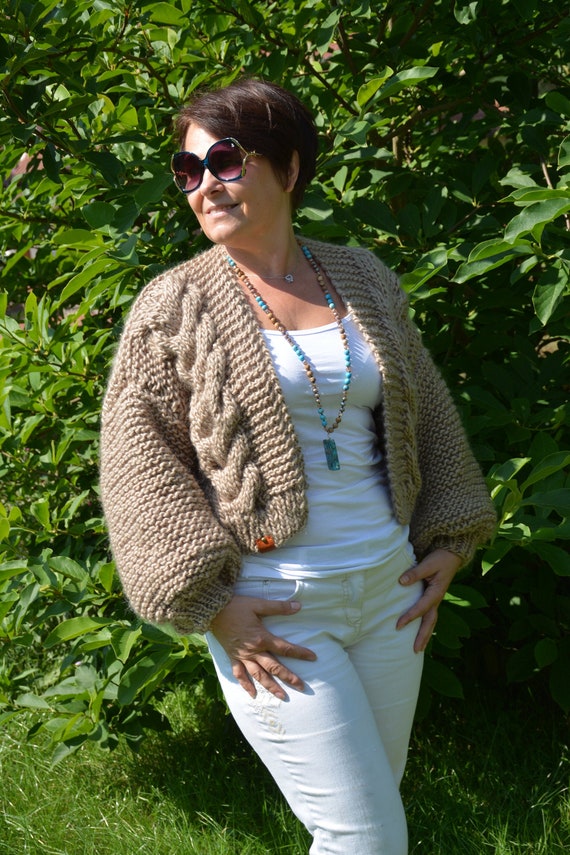 Chunky Knit Cardigan Cropped Chunky Sweater Oversized Hand - Etsy ...