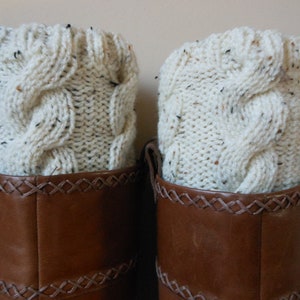 Hand Knitted Boot Cuffs Leg Warmers 2in1 Cream and Black Tweed image 2