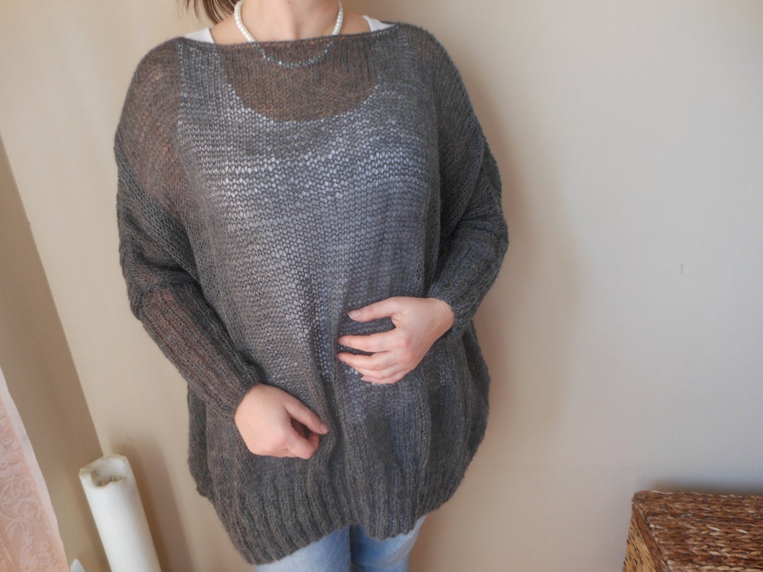 Oversized Plus Size Hand Knit Sweater Tunic Loose Knit Women s Sweater