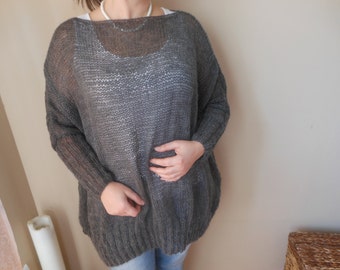 Oversized Plus Size Hand Knit Sweater Tunic Loose Knit Women's Sweater