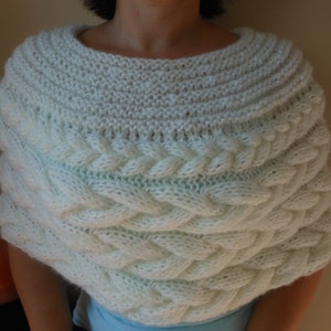 Cable Knitted Shawl Capelet Wedding Shrug Poncho Neck Warmer Cream/Ivory image 2