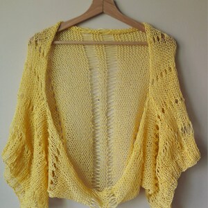 Hand Knitted Shrug Bolero Summer Shrug Lace Knitted Yellow Shrug Hand Knit Cotton Cardigan image 3