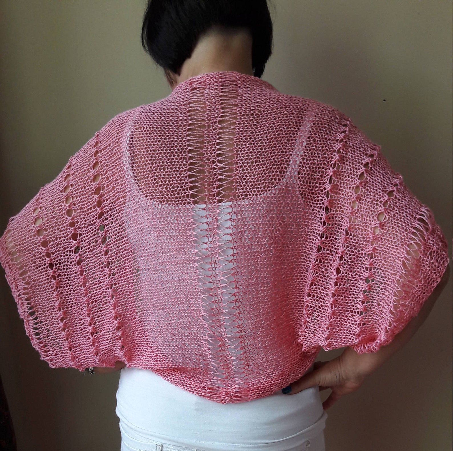 Knitted Shrug Bolero Summer Shrug Lace Pink Cotton Etsy