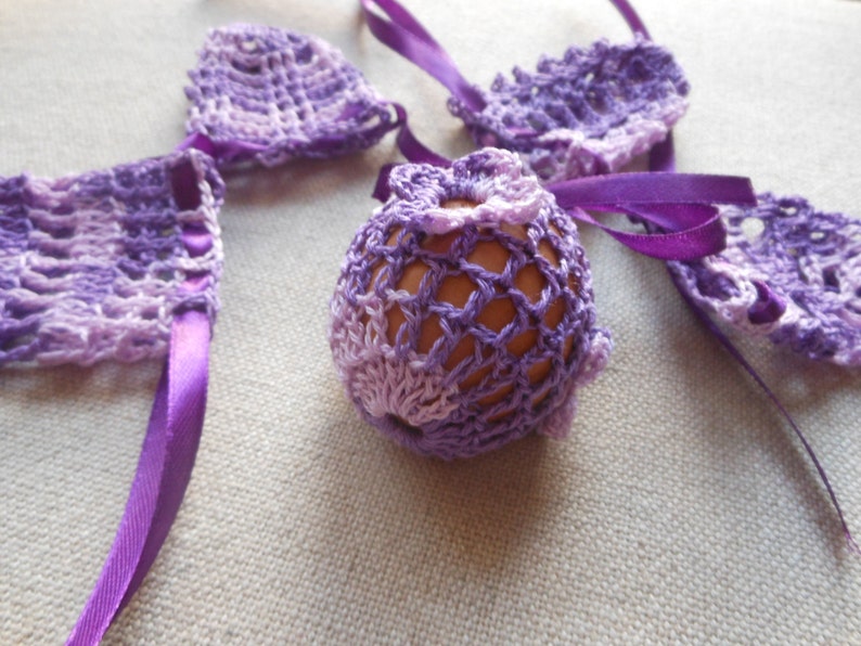 Crochet Easter Egg Cover, Set of 5 Hand Crocheted Easter Eggs Easter Decoration Purple image 2