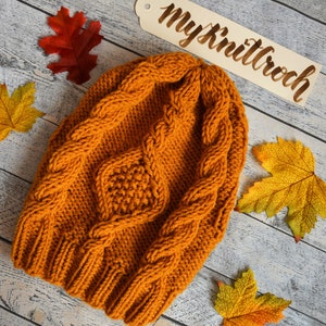 Hand Knit Hat Cable Knit Hat Chunky Beanie Hat Knitted Hat Damski kapelusz zimowy Kapelusz Musztarda Żółty