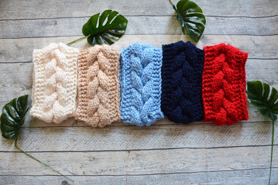 Knit Cable Headband Ear Warmer Head Warmer Cream, Baby Blue  display picture 1