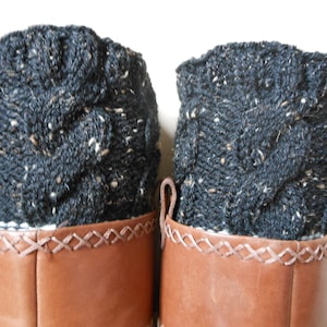 Hand Knitted Boot Cuffs Leg Warmers 2in1 Cream and Black Tweed image 3