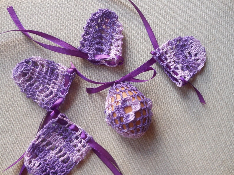 Crochet Easter Egg Cover, Set of 5 Hand Crocheted Easter Eggs Easter Decoration Purple image 4