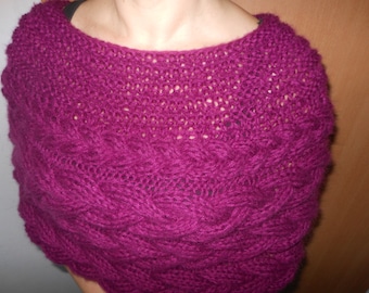 Kabel gestrickt Schal Capelet Hochzeit Achselzucken Poncho Hals wärmer Burgund/Maroon