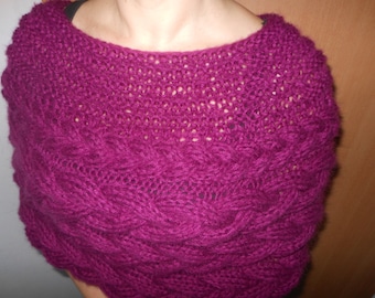 Câble tricoté Shawl Capelet Mariage Shrug Poncho Neck Warmer Bourgogne/Maroon