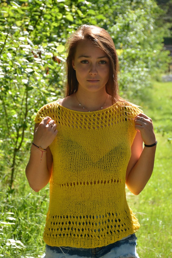 Cotton Summer Blouse Top Oversized Hand Knit Summer Sweater Handmade Cotton Blouse Loose Knit Women/'s Sweater Grey and Pastel Green