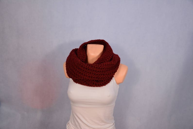 Crochet Infinity Scarf Cowl Neck Warmer Burgundy Choose Your Color image 4