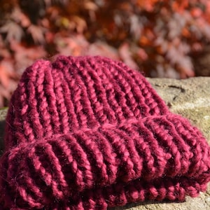 Hand Knit Hat Alpaca Wool Hat Maroon Chunky Beanie Hat Knitted Hat Women's Hat winter Hat image 1