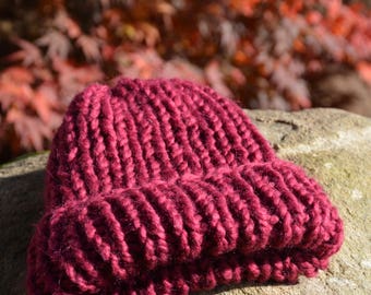 Hand Knit Hat Alpaca Wool Hat Maroon Chunky Beanie Hat Knitted Hat Women's Hat winter Hat