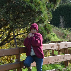 Oversized Hand Knit Cardigan, Chunky Sweater, Alpaca Wool Sweater, Open Style Cardigan, Chunky Jacket, Sweater Women's Cozy, Maroon image 9