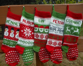 Zestaw 5 spersonalizowanych Christmas Pończochy ręcznie dzianiny Christmas gift Dekoracja