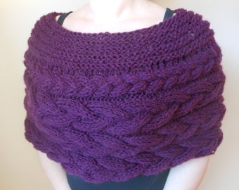 Cable Knitted Shawl Capelet Wedding Shrug Poncho Neck Warmer  Purple