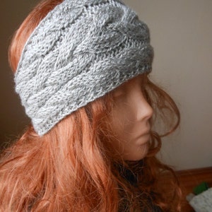 Cable Hand Knit Headband Ear Warmer Head Warmer Beige/Gray Choose Color image 2