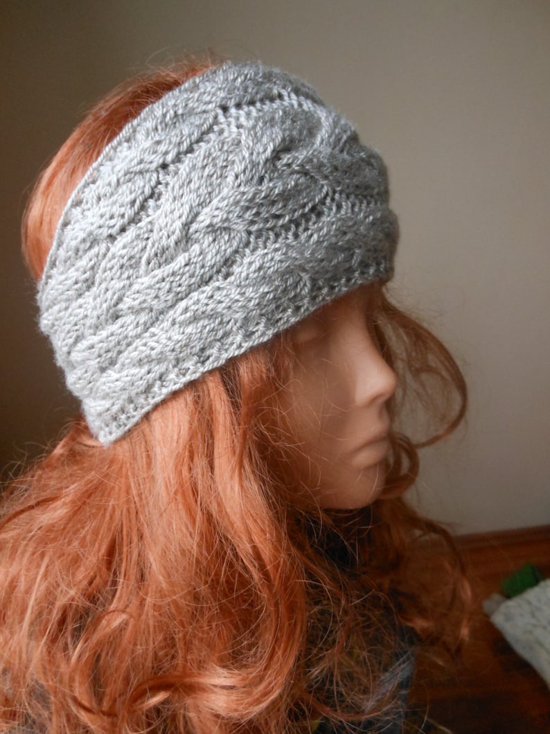 Cable Hand Knit Headband Ear Warmer Head Warmer Beige/Gray Choose Color image 2