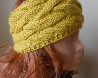 Cable Hand Knit Headband  Ear Warmer Head Warmer Mustard Yellow