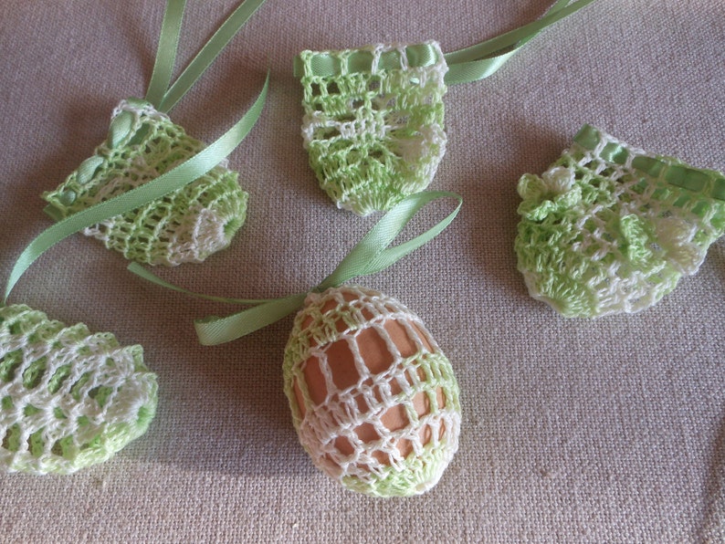 Crochet Easter Egg Cover, Set of 5 Hand Crocheted Easter Eggs Easter Decoration Green image 1