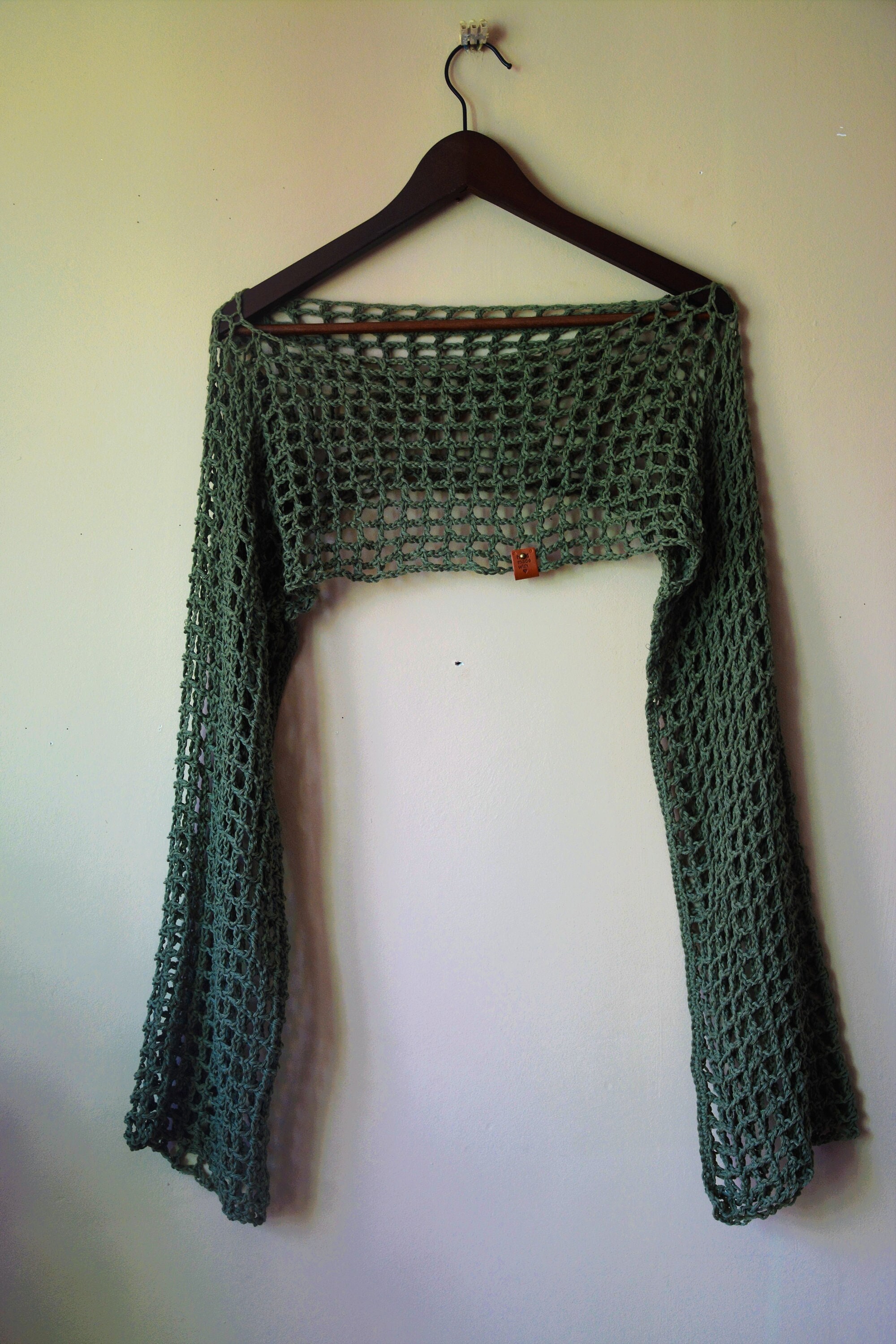 Crochet Mesh Sleeves, Cotton Summer Cropped Shrug, Hand Crocheted 