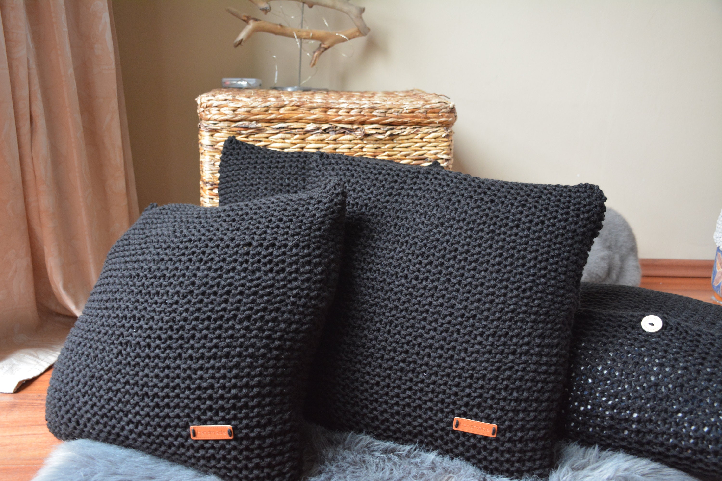 Chunky Knit Pillow Cover Pillow Black Knit Pillow Cushion Decorative Knit Pillow Handmade Home Decor 18x18 16x16 Etsy UK