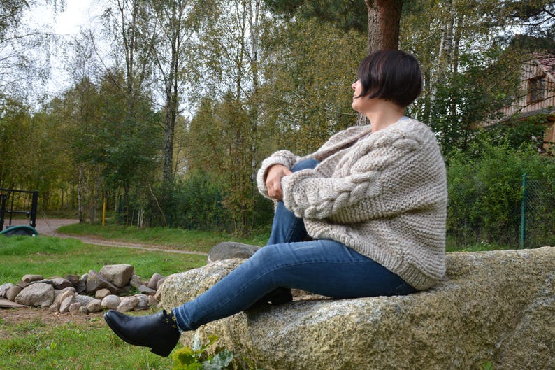 Oversized Hand Knit Cardigan,Bomber, Chunky Sweater, Open Style Cardigan, Chunky Jacket, Sweater Women's Cozy image 6