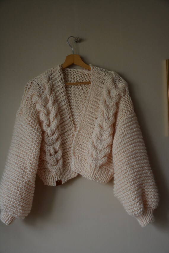 Chunky Knit Cardigan Cropped Chunky Sweater Oversized Hand - Etsy Norway