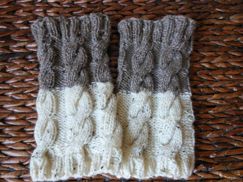 Hand Knitted Boot Cuffs Leg Warmers 2in1 Cream and Beige Tweed Etsy