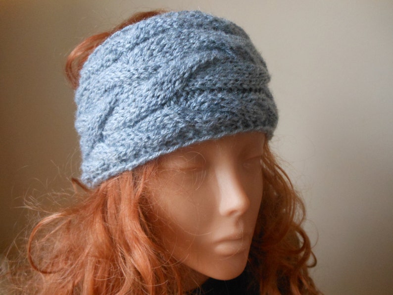 Cable Hand Knit Headband Ear Warmer Head Warmer Gray Choose Color image 3