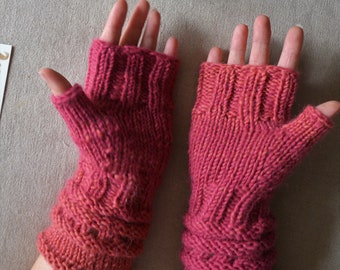 Hand Knitted Fingerless Mittens  Gloves Pink Colors Fingerless Long Fingerless  Arm Warmers Winter Gloves