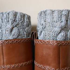 Hand Knitted Boot Cuffs Leg Warmers 2in1 Cream and Grey Tweed image 2