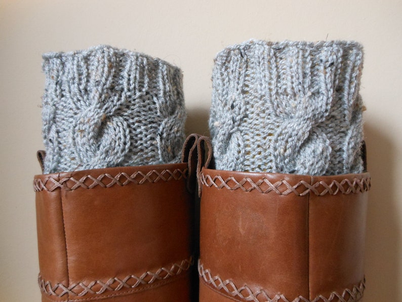 Hand Knitted Boot Cuffs Leg Warmers 2in1 Cream and Grey Tweed image 2