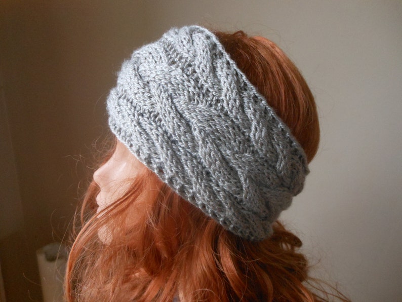 Cable Hand Knit Headband Ear Warmer Head Warmer Beige/Gray Choose Color image 3