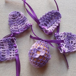 Crochet Easter Egg Cover, Set of 5 Hand Crocheted Easter Eggs Easter Decoration Purple image 3